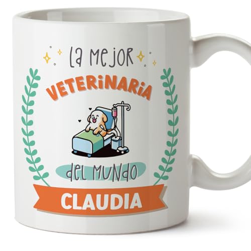 MUGFFINS Tazas Personalizadas para VETERINARIA mujer - En Español - Mejor del mundo - Con dibujo - 11 oz / 330 ml - Regalo Personalizable original y divertido