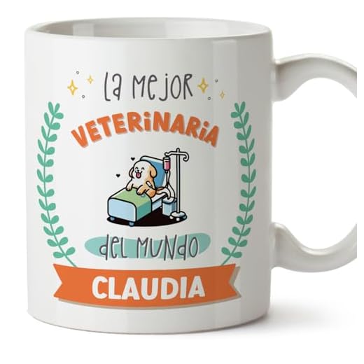 MUGFFINS Tazas Personalizadas para VETERINARIA mujer - En Español - Mejor del mundo - Con dibujo - 11 oz / 330 ml - Regalo Personalizable original y divertido