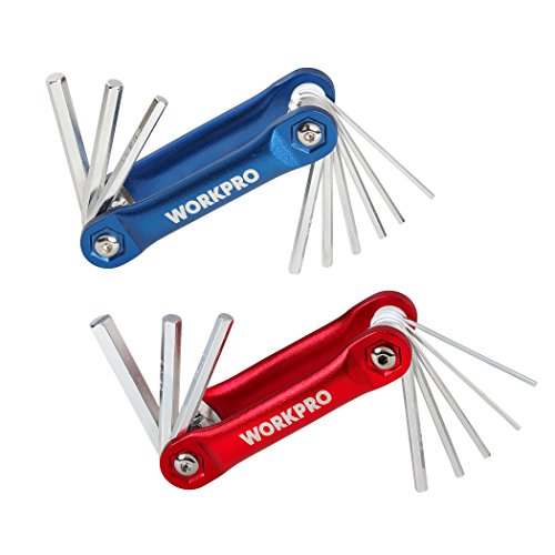 WORKPRO 17-piece Folding Hex Key Set SAE/Metric Aluminum Cover Blue and Red