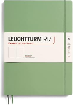 LEUCHTTURM1917 - Notebook Hardcover Master Slim A4+ 123 Numbered Pages for Writing and Journaling Sage, Plain