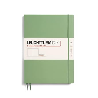 LEUCHTTURM1917 - Notebook Hardcover Master Slim A4+ 123 Numbered Pages for Writing and Journaling Sage, Plain