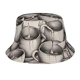 Handgezeichnete Teekannen und Tassen, bedruckter Eimerhut für Männer und Frauen, Sommer, Reisen, Fischermütze, modische Sonnenhüte, Herren-Fischerhut, Schwarz, Einheitsgröße-M