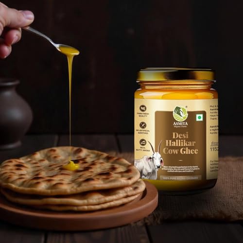 Image of Asmita Organic Farms Hallikar Cow A2 Ghee 500ml (Glass Jar) | Hand-Churned Traditonal Bilona Method | Grass-Fed & Pasture-Raised in Karnataka | Rich Aroma | Healthy & Natural Danedar Desi Ghee