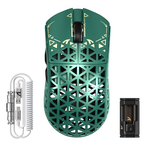 Image of ATTACK SHARK R5 Ultra Wireless Gaming Mouse,39g Superlight Carbon Fiber Hollowed-Out,PAW3950MAX Optical Sensor Nordic 52840 MCU 8K Polling 42K DPI,Tri-Mode Programmable Mice with Coiled Cable-Green