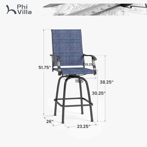 Image of PHI VILLA Outdoor Swivel Bar Stools Set of 6, Bar Height Patio Chairs Furniture with All Weather Textilene Fabric, 30 inch High Top Bar Chairs for Porch, Blue
