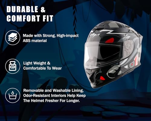 Image of Vega Zap Dude D /V Full Face Riding Helmet with Dual Visor, Shock Absorbing Liner, Comfortable Interior, Lightweight Build, Aerodynamic Design, and Modern Black Red Styling Black Red-XL