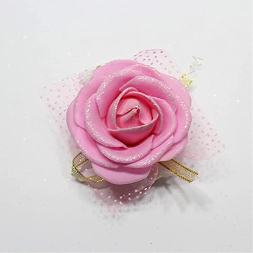 Corsage de poignet rose en mousse haut de gamme avec ruban de mariée