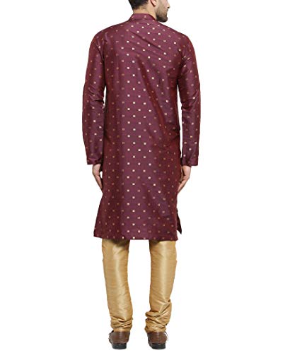 Image of SOJANYA (Since 1958 Men's Silk Blend Wine Kurta & Gold Churidar Pyjama SET, Size: 42