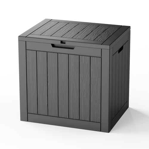 Image of 35 Gallon Outdoor Deck Box,Storage Lockable Waterproof Patio Furniture,Garden Tools,Cushions,Pool Accessories Outside Storage Resin Box(Black)
