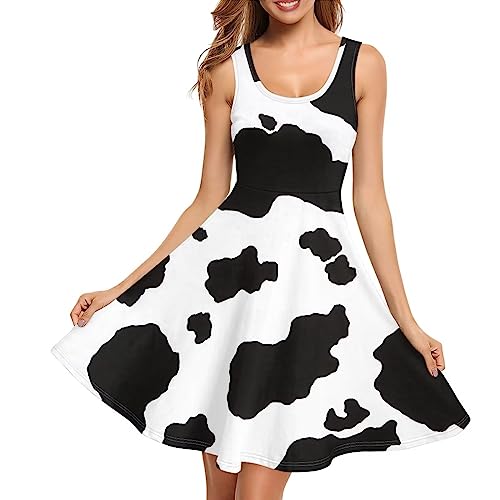 Image of Women's Casual Loose Sundress Midi Sleeveless Crewneck Dress Summer Beach Tank Dress with Pockets