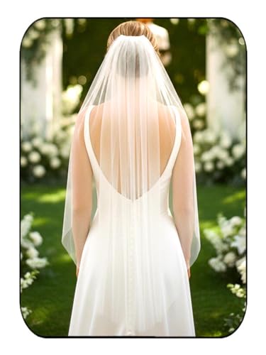 EASEDAILY - EASEDAILY Bride Wedding Veils Long Fingertip Length 1 Tier Bridal Tulle Veil with Comb for Women (Ivory)