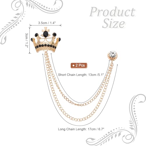 Image of PATIKIL Crown Hanging Chain Brooch Pins, Rhinestone Suit Pins Fashion Crystal Lapel Pins