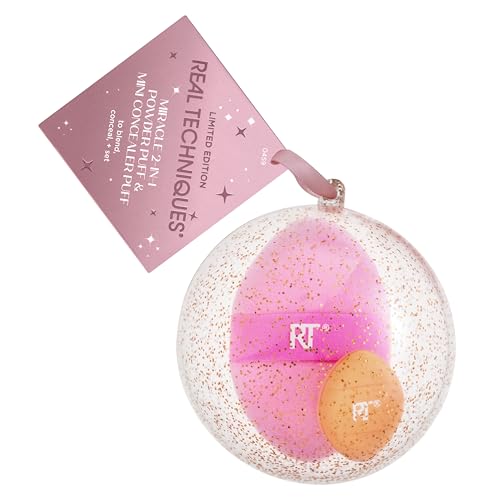 Real Techniques Miracle 2-In-1 Powder Puff & Mini Concealer Puff, 2 Piece Limited Edition Gift Set, Multicolor