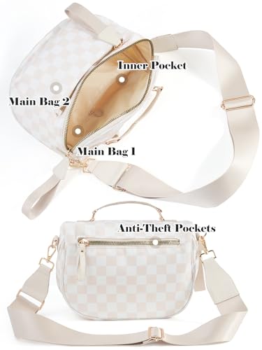 Image of Black and White Checkered Crossbody Bag Bum Bag for Women,Spacious Checkered Purse Fanny Packs Belt Bag