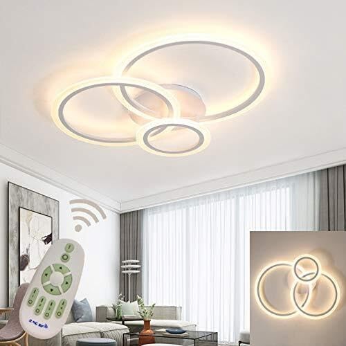 Modern Dimmable LED Ceiling Light with Remote Control, Flush Mount 3-Ring Acrylic Shade Fixture for Bedroom, Living Room, Dining Room, and Hallway Lighting (L69xW67cm)