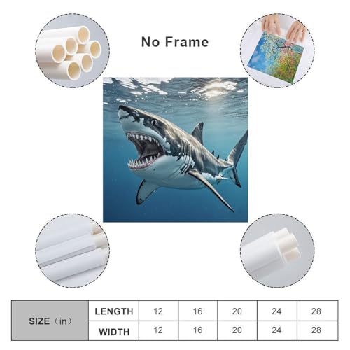 Toile murale grand requin blanc impression abstraite moderne 70x70 cm