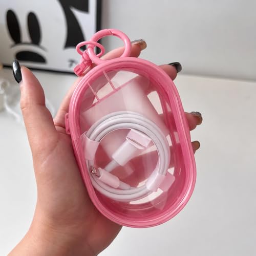 Image of GadgetBite Travel Cable Storage Pouch PVC Bag Compact Clear Organizer for Chargers, Earphones & Data Cables Portable Storage Solution for Travel (Pink, Pack of 1)