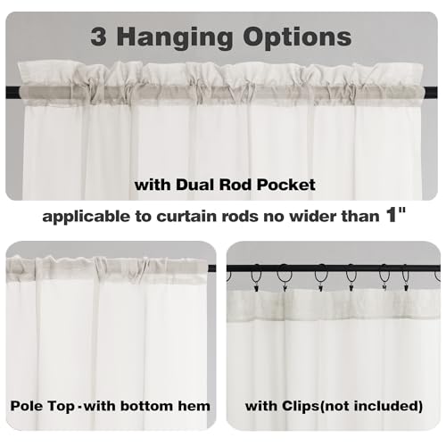 Image of Chyhomenyc Ivory Sheer Valances for Windows - Light Filtering Small Kitchen Curtains, Rod Pocket Short Top Window Treatment Decor for Living Room Bathroom Basement, 42Wx16L inches, 2 Panels