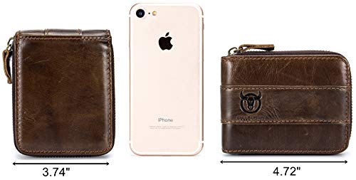 BULLCAPTAIN Mens Leather Wallet Zipper RFID Blocking Wallets Coins Purse (Deep brown)3