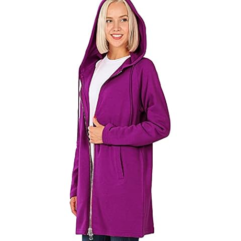 MixMatchy Women's Casual Oversized Loose Fit Long Sleeve Zip Up Pullover Hoodie Tunic Sweatshirt Jacket (S-3X), Magenta Mode, S-M Cover