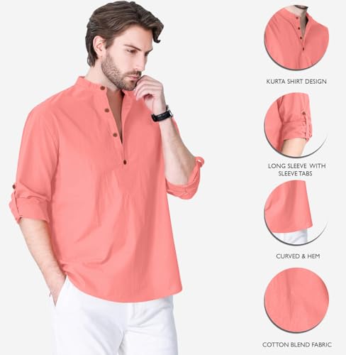 Image of Zombom Cotton Polyester Blend Solid Casual Regular Fit Mandarin /Chinese Collor Short Kurta Shirt for Men