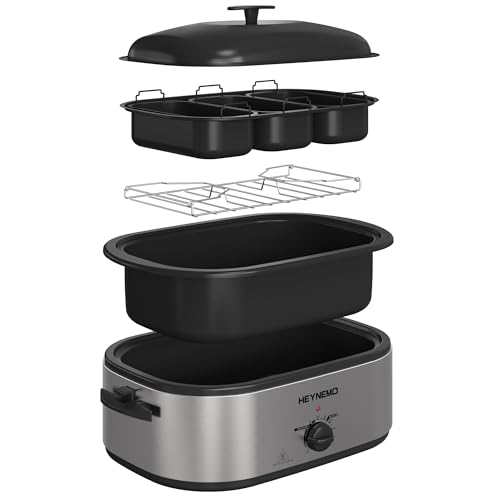 Roaster Oven 24QT, Electric Roaster Pan with 3 Compartments and Self-Basting Lid, Large Stainless Steel Electric Turkey Roaster Oven Defrost Warm Function, Removable Pan Rack, Fits Turkeys Up to 28LB by Kiss the Water - Image 8