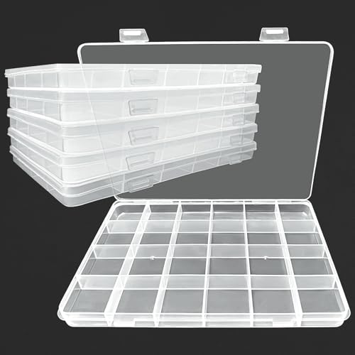 Xpieoyrm 6 Piezas caja organizadora plastico, Cajas Almacenaje Transparente Pequeñas con 24 Compartimientos, Caja de piezas multicompartimento con tapa, para aretes, joyas, tornillos