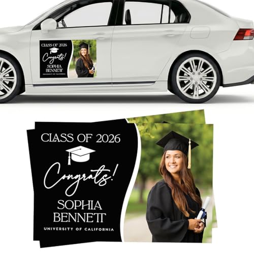 Andaz Press Personalized Graduation Car Decorations 2026 2 Pc 8.5x11 Inch Congrats Grad Car Decorations for Graduation Senior Class of 2026 Custom Photo Waterproof Decals for Windows Garage Door