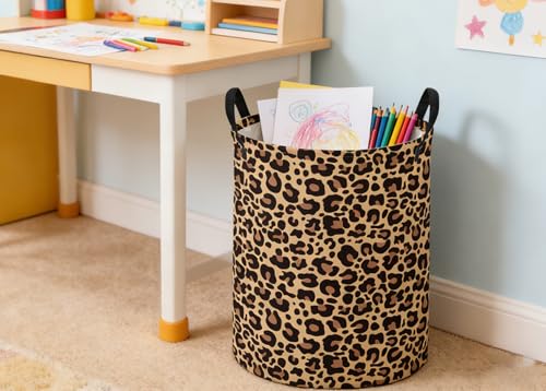 Image of ESSME Kids Laundry Basket,Leopard print Hamper Collapsible Canvas Storage Bin for Girls, Cute Hamper,Gift Baskets(Leopard print)