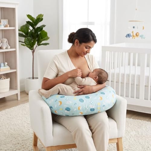 Image of ๐๐ข๐ฆ๐ ๐๐ฅ Nursing Pillow for Breastfeeding Newborn Baby | C-Shape Feeding Pillow with Removable Cotton Cover | Tummy Time, Propping & Sitting Support | Baby Feeding Pillow for Mother (Dog Firozi)