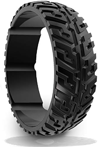 DSZ Silicone Wedding Ring for Men Sports Rubber Band for Heavy Duty - Unique Jeep Tire Tread Design with Groove for Extra Comfort (Royal Black, 10)