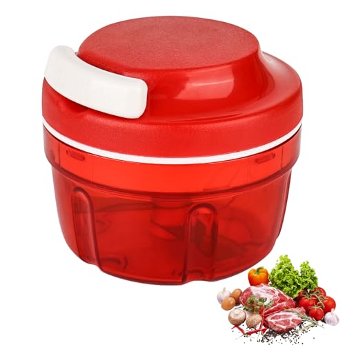 Trendecor Cortador de cebolla manual, picadora de cebolla con cuerda para cocina, multipicadora de verduras, para cebollas, ajo, verduras, nueces, frutas, pimientos, carne (rojo)
