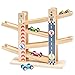 Rampe per auto in legno|Scivolo per auto a zig zag|Giocattoli per bambini Pista da corsa in legno con 4 macchinine in legno per regali per bambini di 1 2 anni (City)