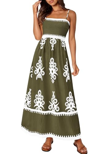 Image of PRETTYGARDEN Women's Summer Boho Maxi Dress Floral Sundresses | Spaghetti Strap, Sleeveless, Smocked Bodice, A-Line Long Flowy, Lightweight Soft, Wedding Guest Party, Beach Vacation Outfits