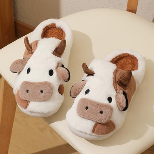 FAYUEKEY Cow Slippers for Women Mens Fuzzy Shoes Gift Indoor Outdoor3