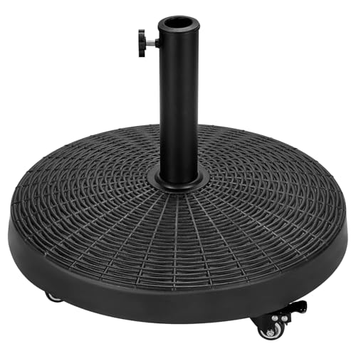 UPHYB 52LBS Umbrella Base Umbrella Stand with Brakeable Wheels Patio Umbrella Base Heavy Duty for Outdoor 1.5~1.89 Market Umbrella Resin Umbrella Holder for Patio Deck Porch Poolside Black