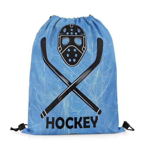 Erosebridal Hockey Drawstring Backpack 13x15.7 for Sport Gym Swim Yoga Camping,Sports Gaming Theme Drawstring Bags,Ice Hockey Stick Draw String Back Bag,Winter Athletic Sport String Backpack