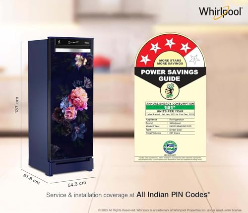 Image of Whirlpool 207 L 4 Star Vitamagic PRO Frost Free Direct-Cool Single Door Refrigerator (230 VMPRO ROY 4S Inv BLUE BELLE EPOQUE-Z, Blue, Auto Defrost Technology)