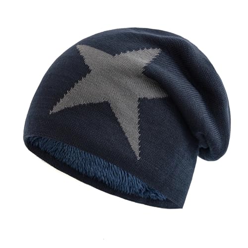 Gorro de invierno unisex con forro de felpa y estampado de cinco estrellas para hombre y mujer