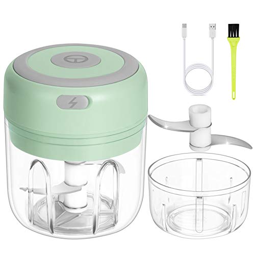 Wireless Electric Mini Garlic Chopper, Small Food Processor USB Charging with 2 Cup (250ML & 100ML), Portable Garlic Slicer Masher Blender for Ginger, Vegetables, Nuts, Pepper, Meat, Baby Food