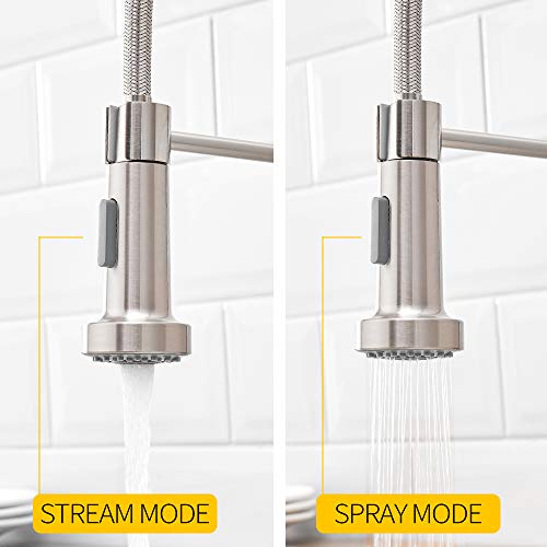 Qomolangma Kitchen Faucet Lead Free High Arc Spring Kitchen Sink Faucet with Pull Down Sprayer, Single Handle Single Lever Pull Out Kitchen Faucet,Brush Nickel