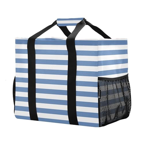 Beach Bag for Women Stripe Dark Blue Large Canvas Tote Bag Sandproof Pool Bags with Pocket for Gym Beach Travel Pool2