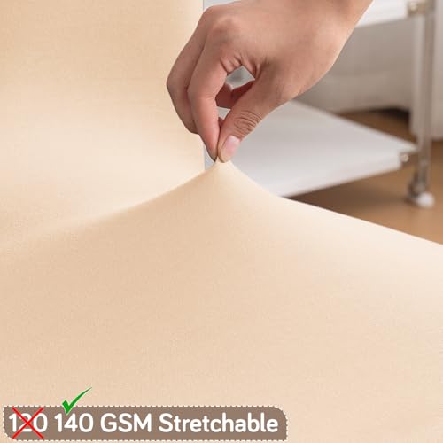 Image of HOKIPO 'SereneSolids' 140 GSM Stretchable Dining Chair Cover - Set of 6, Beige (AR-6246-BGE)