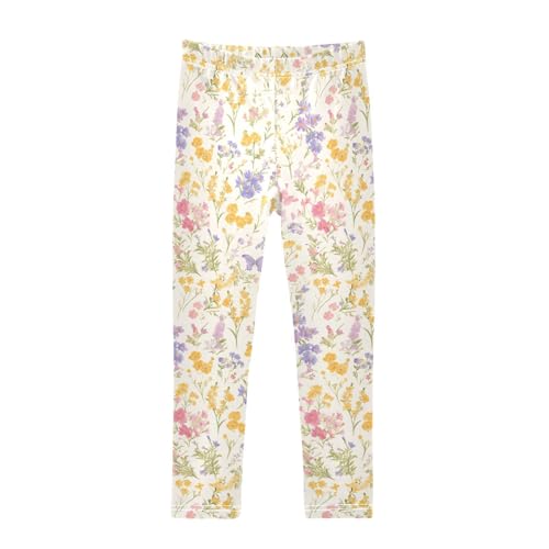 KLL Wild Summer Rustic Flowers Cottage Butterfly Toddler Girls' Cotton Pants Casual Full Length Dance Pants Exercise