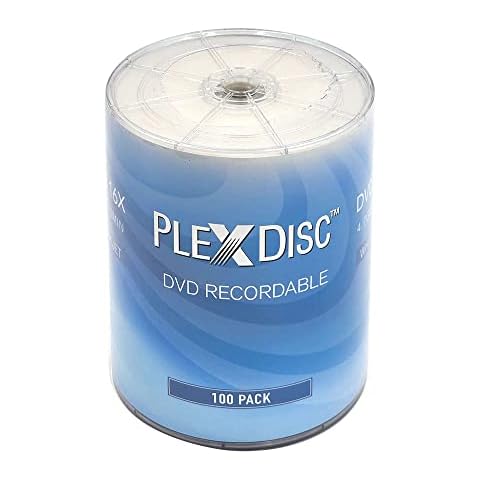 PlexDisc DVD-R 4.7GB 16x White Inkjet Hub Printable Blank DVD Discs - 100 Pack Shrink Wrap (No Container) Blank DVDs for Burning Video, DVD-R Blank Discs, Writable DVD Media Cover