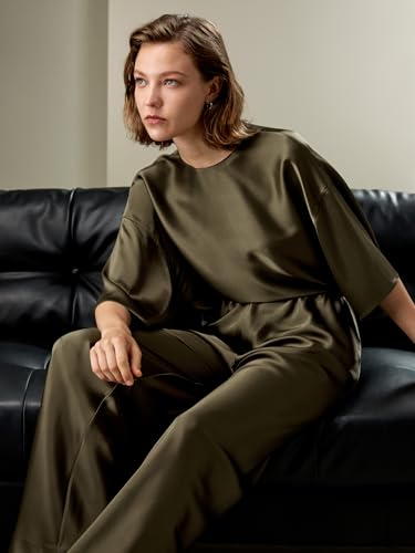 LilySilk Double-Faced Silk Charmeuse Pants for Women Dressy Oversized Wide Leg Full Length Draped Silk Trousers4