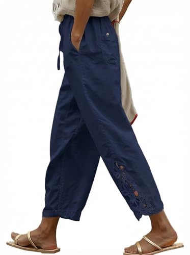 Image of Acelitt Women Casual Lightweight Drawstring Elastic Waist Pants with Pockets, S-XXL