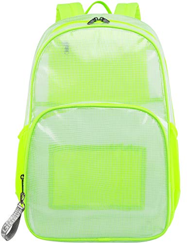 Mygreen Clear Transparent PVC School Backpack, Heavy Duty Clear Backpack with Laptop Compartment for Work, Security, Sporting Events (Fresh Green, Large)