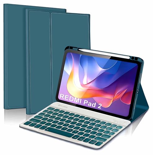 Image of ProElite Keyboard case for Xiaomi Redmi Pad 2 11 inch, Magnetic Detachable Wireless Bluetooth Keyboard Built-in 7-Colors Backlit with Pen Holder, Dark Green