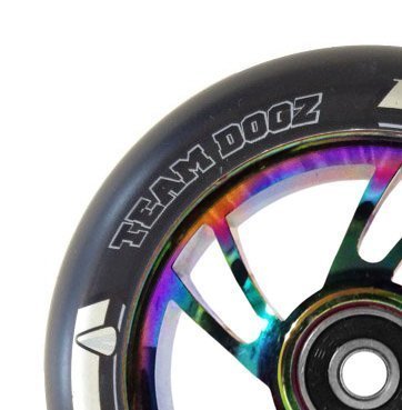 Team Dogz Pair Rainbow Neochrome Alloy Core 100mm Stunt Scooter Wheel With Mixed PU and ABEC11 Bearings